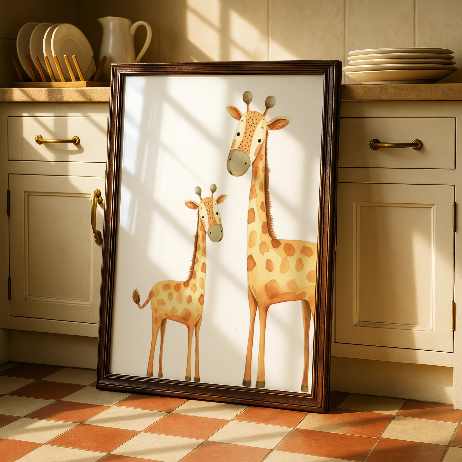 Giraffe Nursery Wall Art, Baby and Mother Giraffe Print, Safari Animal Poster for Kids Room