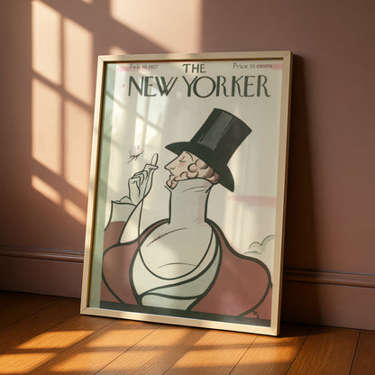 The New Yorker February 1927 Vintage Cover Poster, Top Hat Gentleman Art Deco Print