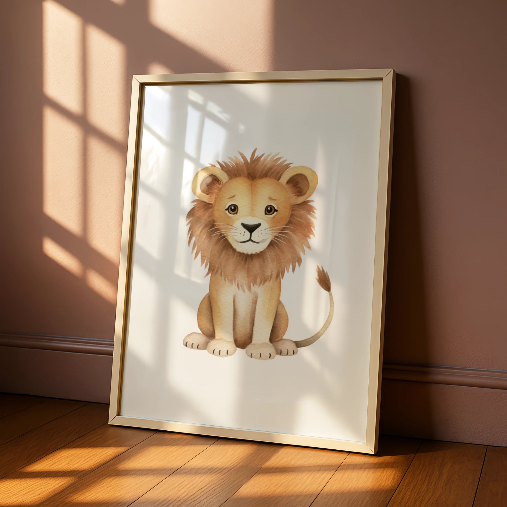 Lion Nursery Wall Art, Cute Watercolour Lion Print, Safari Baby Room Poster, Kids Animal Decor