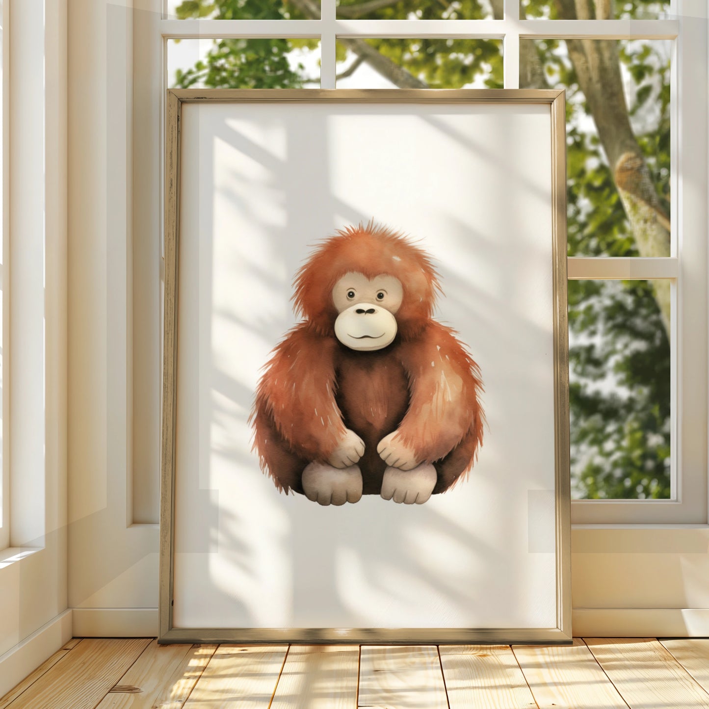 Cute Orangutan Nursery Wall Art, Baby Monkey Poster, Children's Animal Print, Kids Room Decor