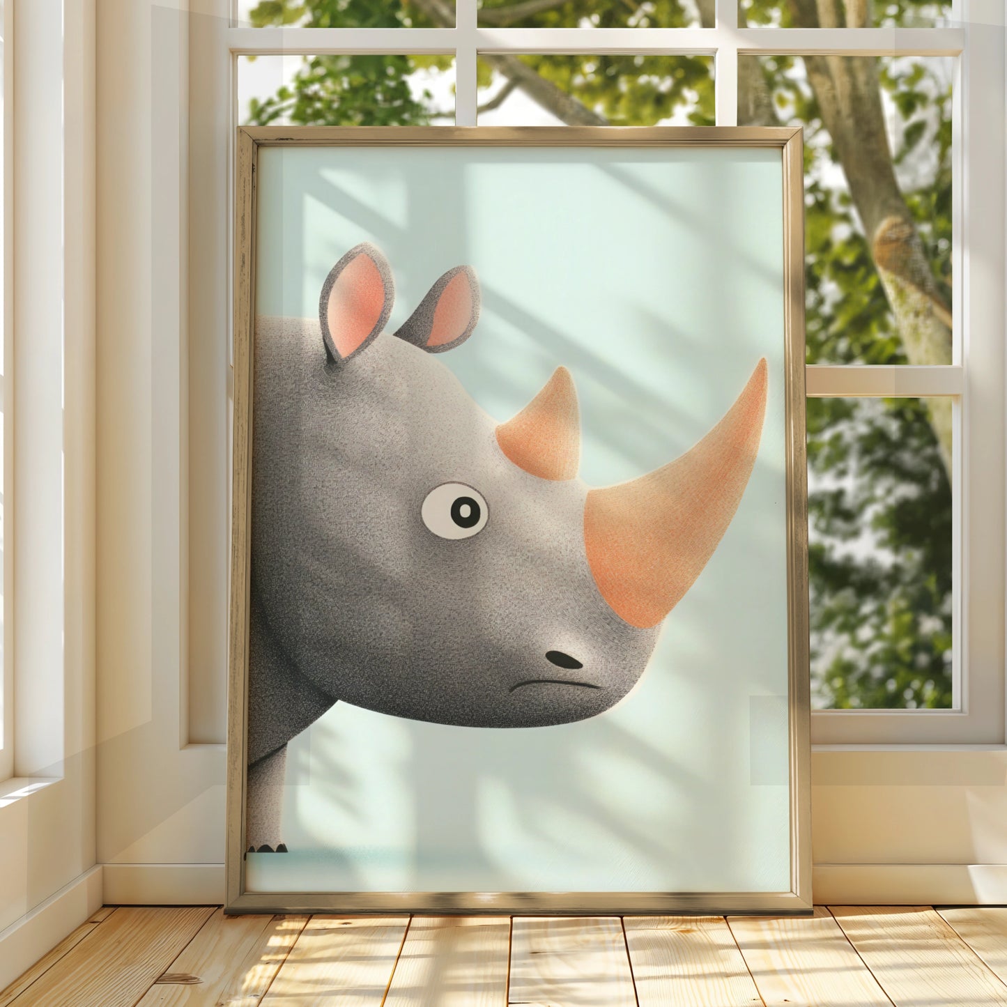 Rhino Nursery Wall Art, Cute Rhinoceros Print, Baby Animal Poster, Kids Room Decor