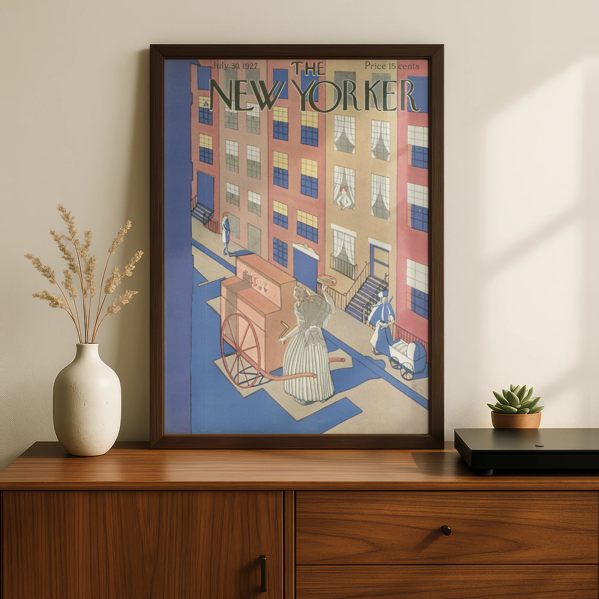 New Yorker Cover July 1927 Vintage Art Poster, NYC Street Scene Art Deco Print