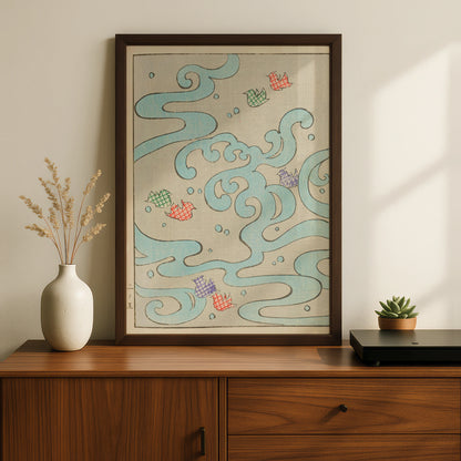 Japanese Woodblock Wall Art, Vintage Wave Print, Bijutsukai 1901, Japandi Poster – A5 Black frame