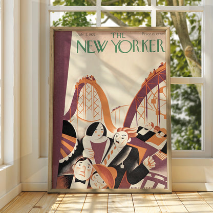 New Yorker 1927 Cover Poster, Vintage Roller Coaster Art Deco Print, Retro Fair Wall Art