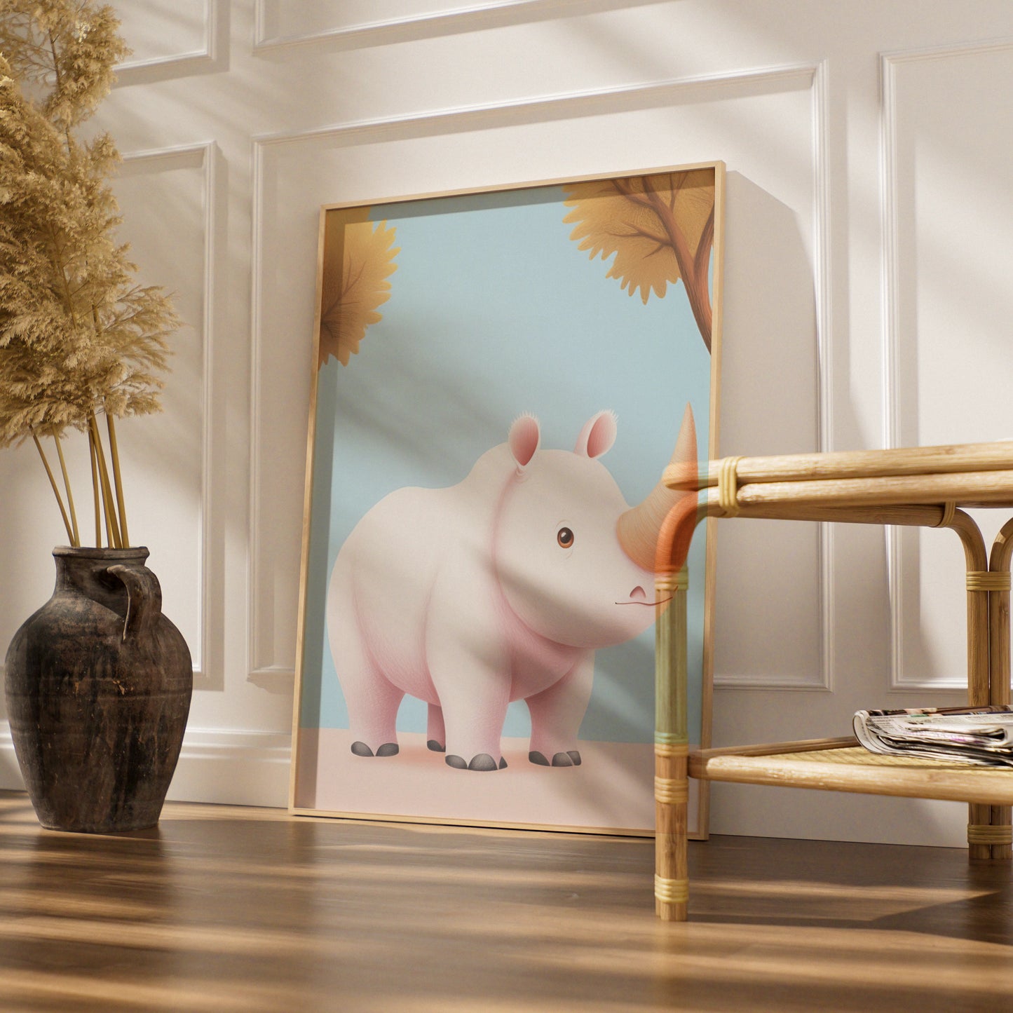 Cute Rhino Nursery Wall Art, Baby Animal Poster, Safari Kids Room Print, Blue