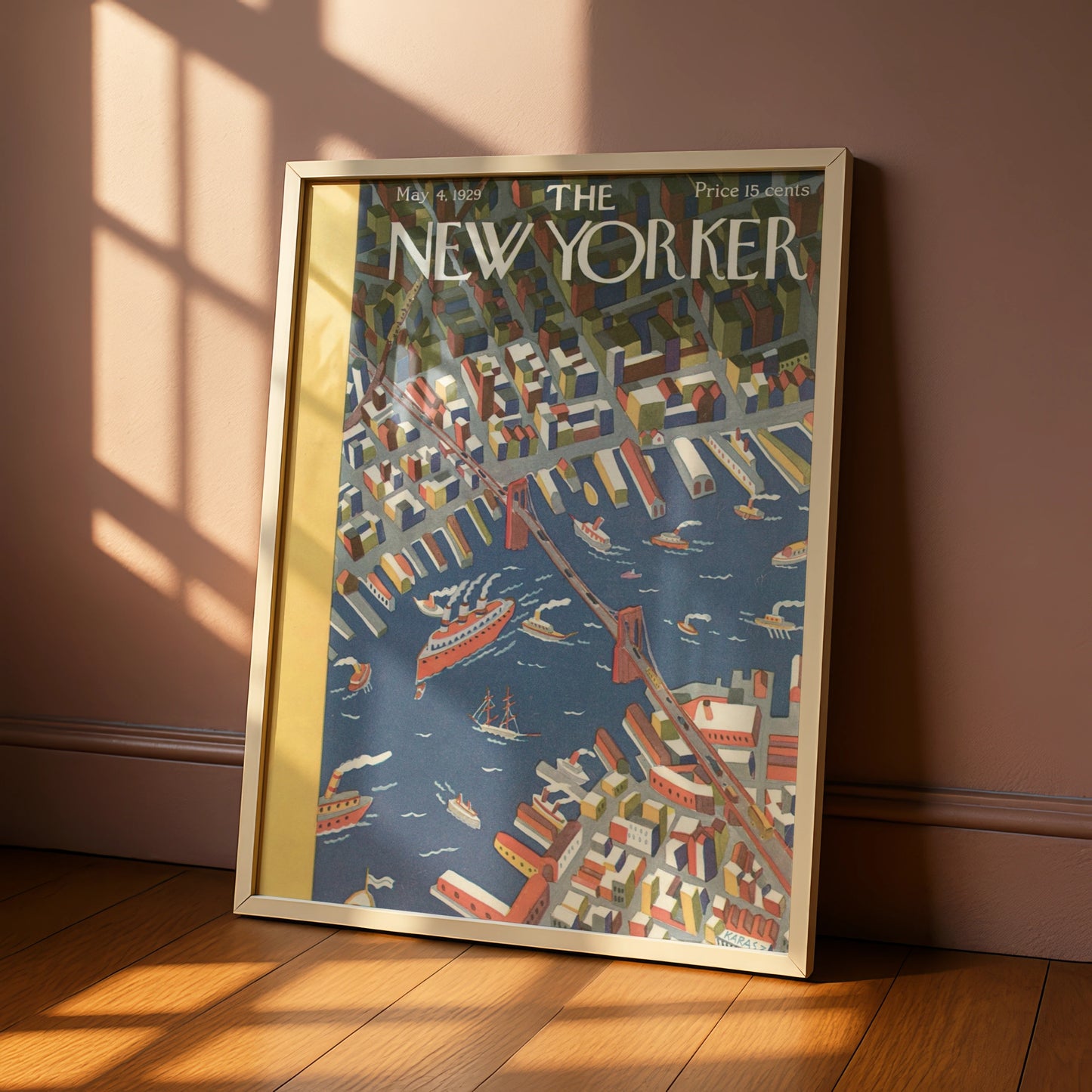 New Yorker 1929 Cover Poster, Brooklyn Bridge Aerial View, Vintage NYC Wall Art