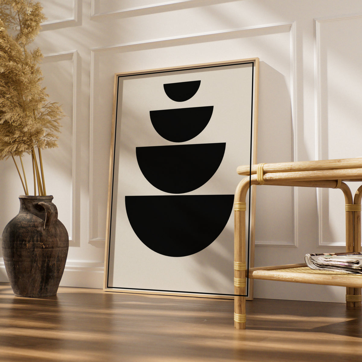 Geometric Semicircle Art, Monochrome Wall Art, Minimalist Black White Poster, Abstract Shape Print