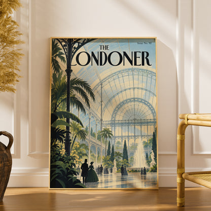 Victorian Glasshouse Poster, Crystal Palace Wall Art, Vintage Magazine Cover Print, Palm Fountain