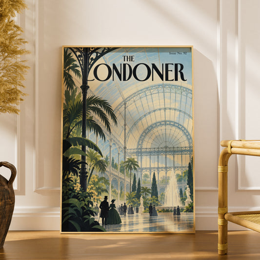 Victorian Glasshouse Poster, Crystal Palace Wall Art, Vintage Magazine Cover Print, Palm Fountain