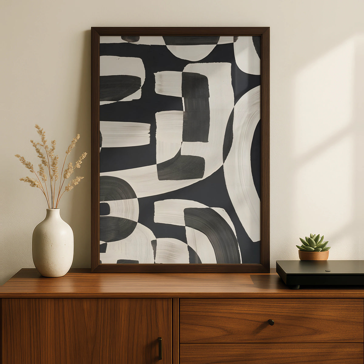 Abstract Brushstroke Wall Art, Monochrome Black White Poster, Modern Geometric Print