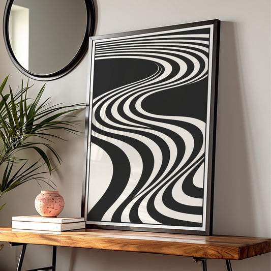 Abstract Wave Lines Print, Monochrome Wall Art, Black and White Minimalist Poster, Op Art Decor