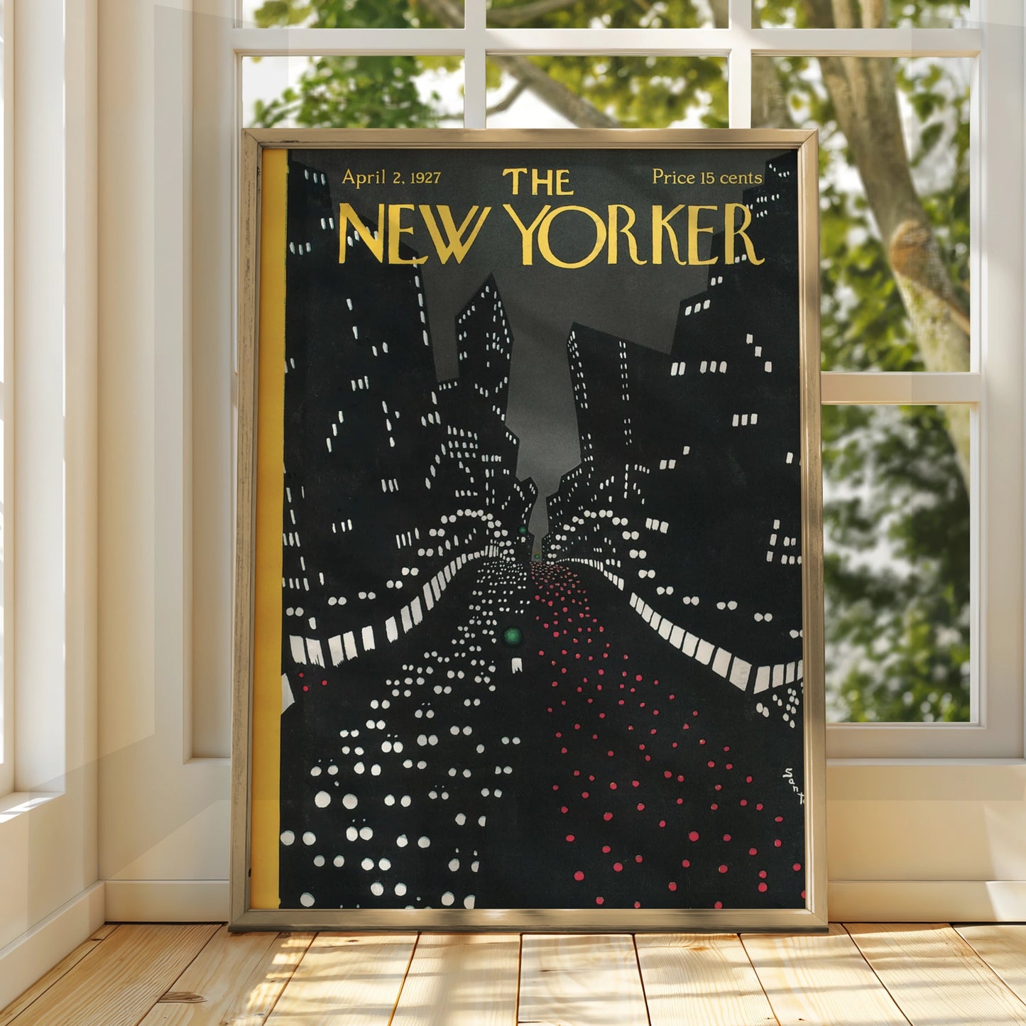New Yorker 1927 Cover Poster, NYC Night Skyline Art Deco Wall Art Print, Vintage