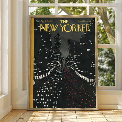 New Yorker 1927 Cover Poster, NYC Night Skyline Art Deco Wall Art Print, Vintage