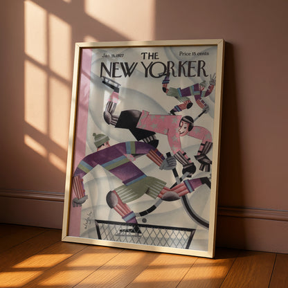 The New Yorker January 1927 Ice Hockey Cover Poster, Vintage Art Deco Wall Art Print