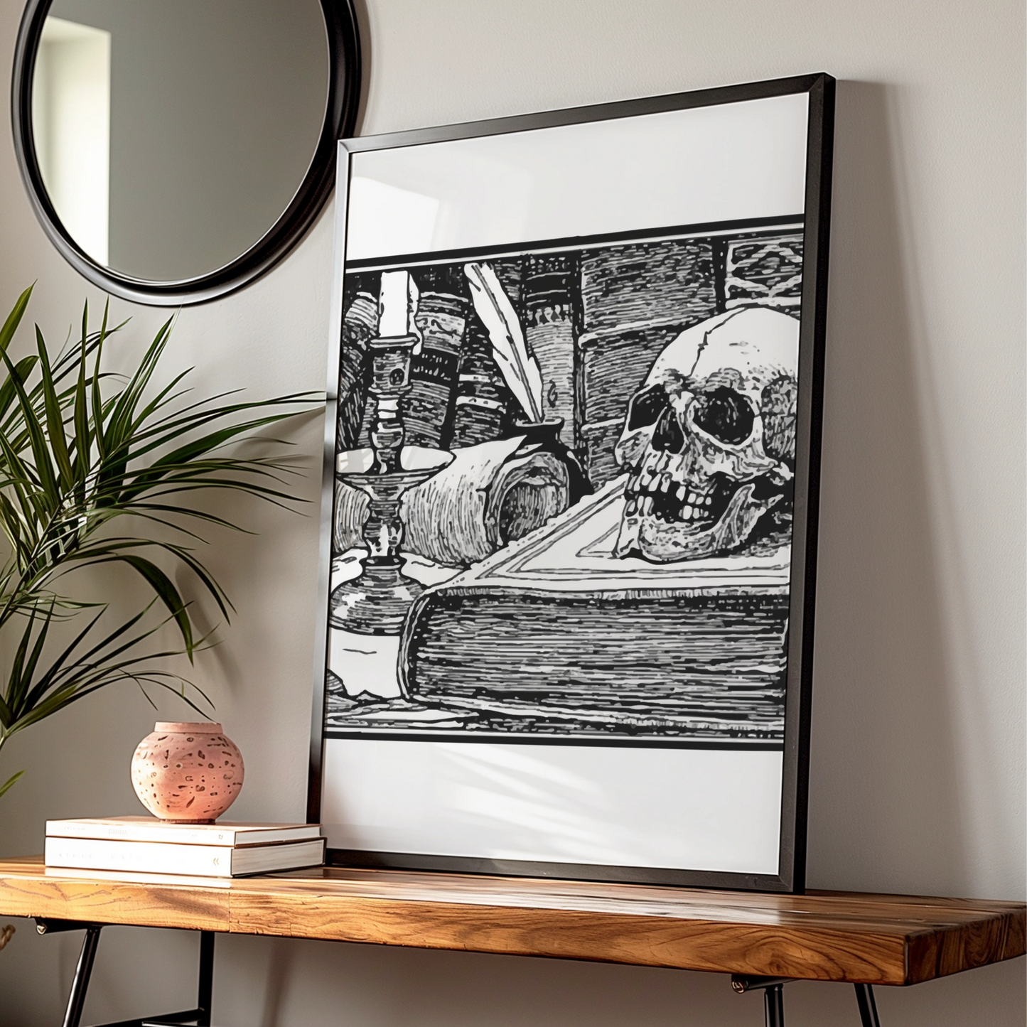 Halloween Skull Vanitas Poster, Gothic Black White Wall Art, Spooky Dark Academia Print