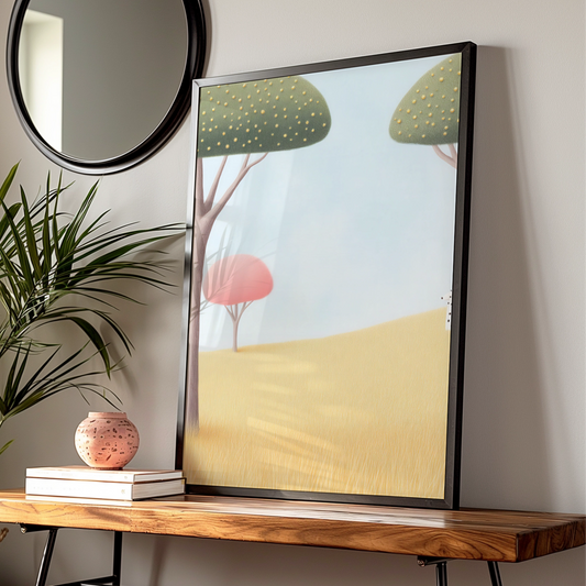 Nursery Wall Art Whimsical Forest Print, Pastel Trees Poster, Kids Room Decor Gift