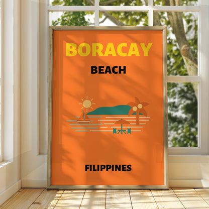 Boracay Beach Philippines Travel Poster, Retro Tropical Wall Art, Vintage Island Print