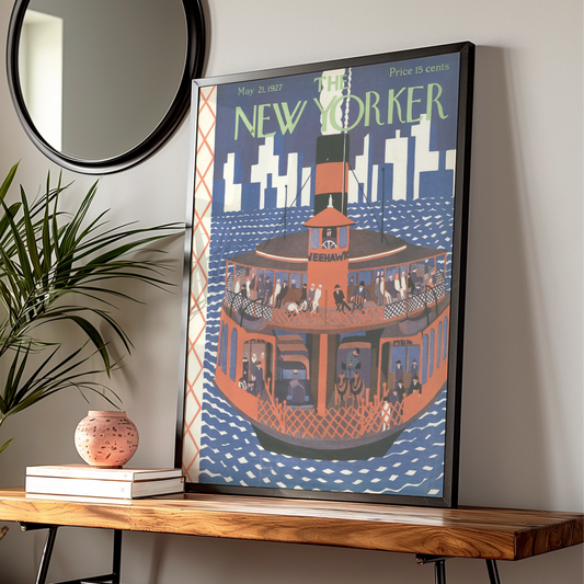 The New Yorker May 1927 Ferry Boat Poster, Vintage NYC Skyline Wall Art Print