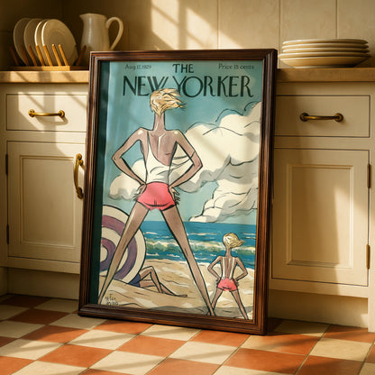 The New Yorker August 1929 Beach Cover Poster, Peter Arno Vintage Wall Art Print