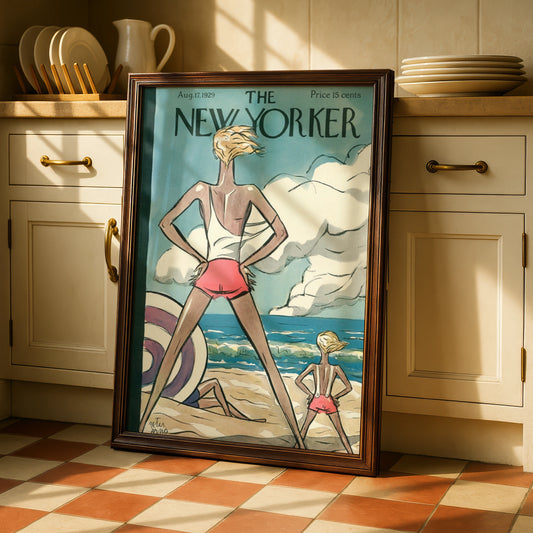 The New Yorker August 1929 Beach Cover Poster, Peter Arno Vintage Wall Art Print