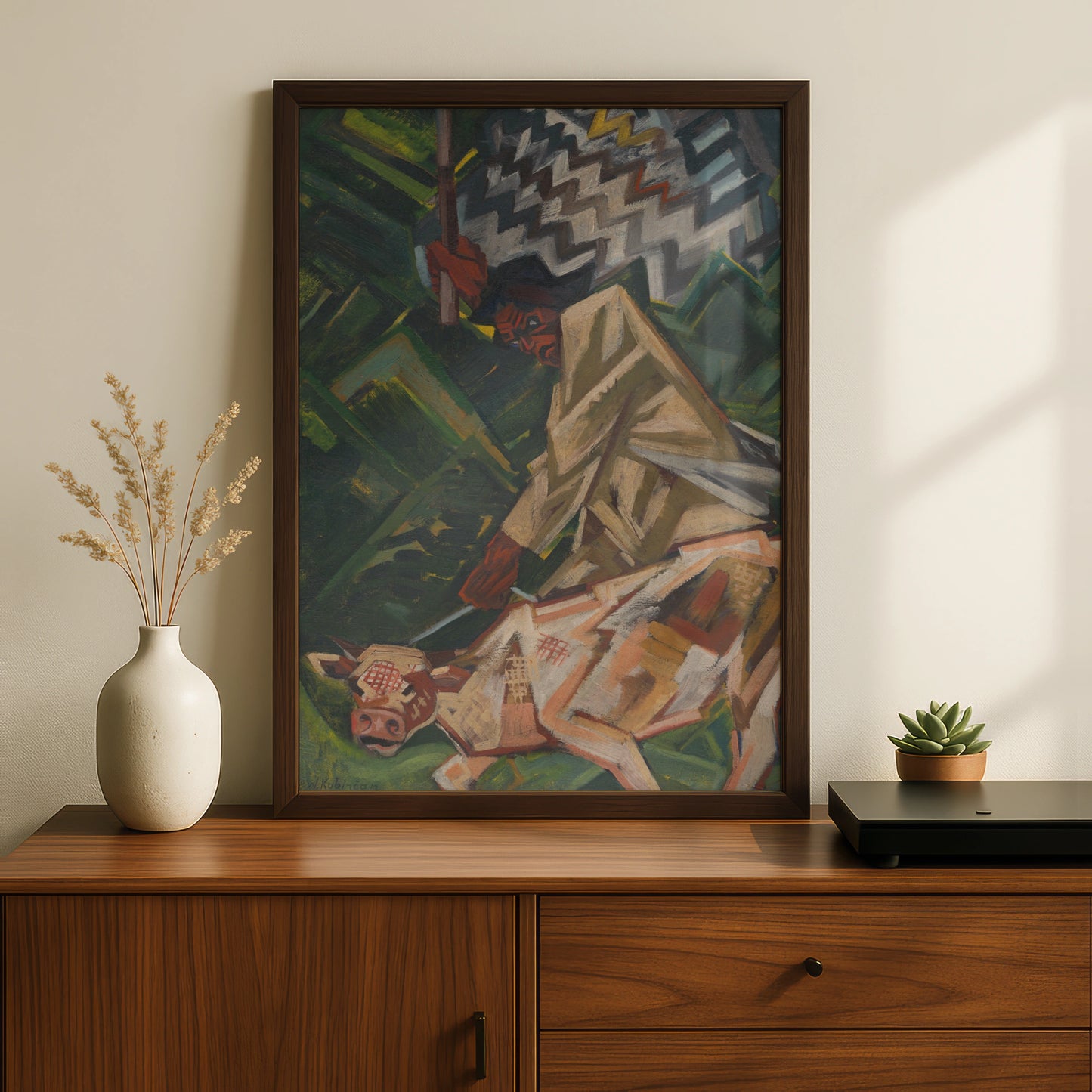 Halloween Expressionist Witch Art Print, Dark Cubist Poster, Occult Wall Art, Spooky Green Decor