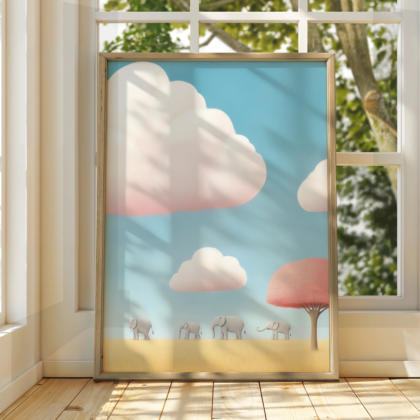 Elephant Nursery Wall Art, Baby Animals Poster, Pink Blue Kids Room Print, Safari