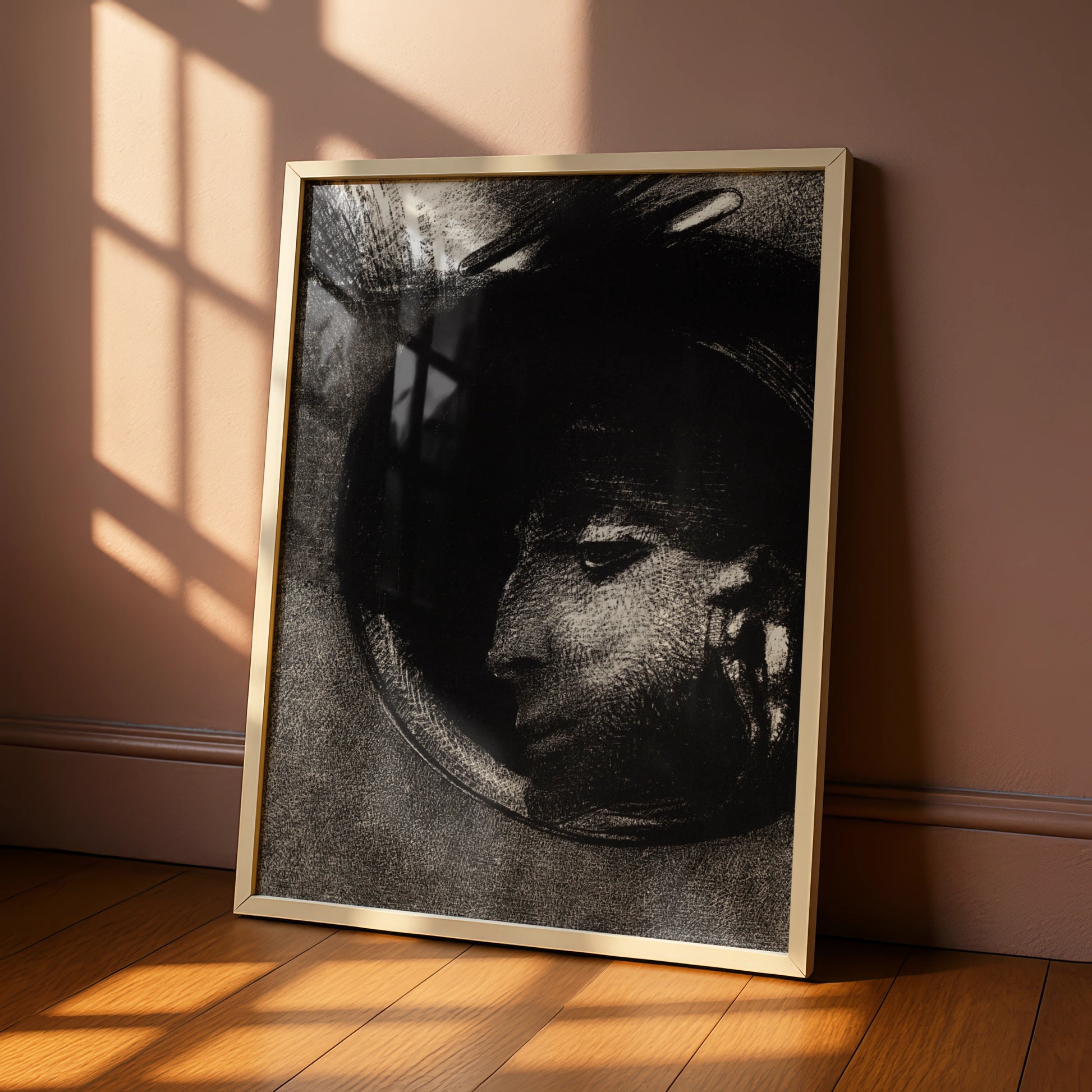 Dark Halloween Art Print, Eerie Face Charcoal Poster, Gothic Black Wall Art Decor