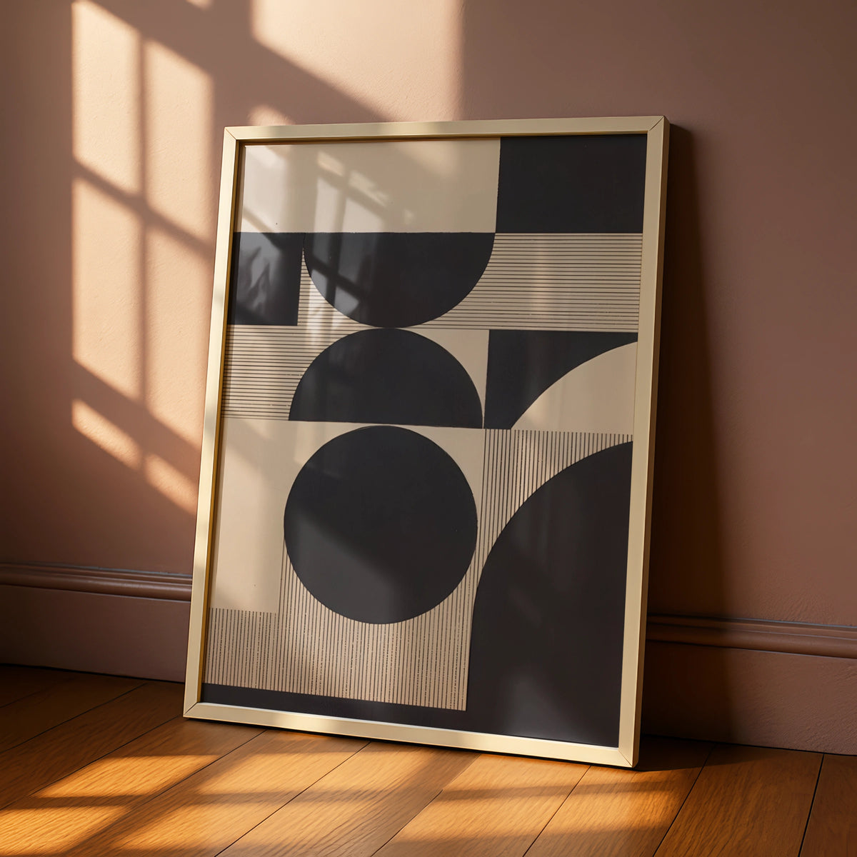 Geometric Circle Abstract Print, Monochrome Wall Art, Modern Bauhaus Poster, Neutral Minimalist
