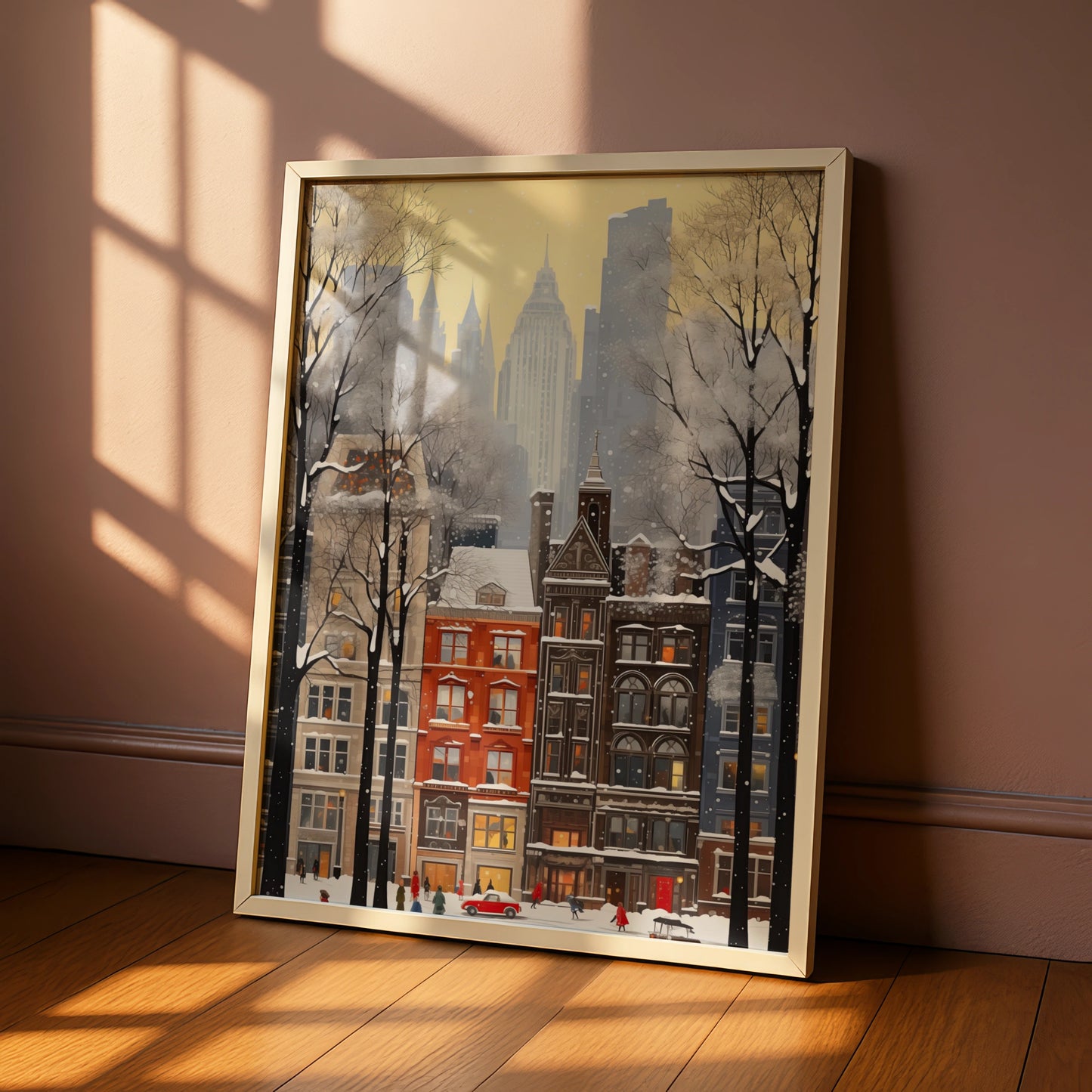 New York Christmas Poster, Snowy City Street Wall Art, Winter NYC Print, Holiday Festive Decor