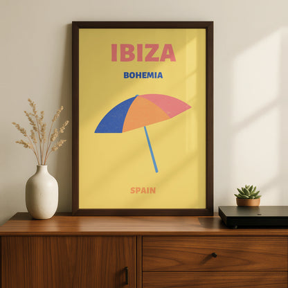 Ibiza Travel Poster, Spain Wall Art, Retro Beach Print, Boho Summer Holiday Decor