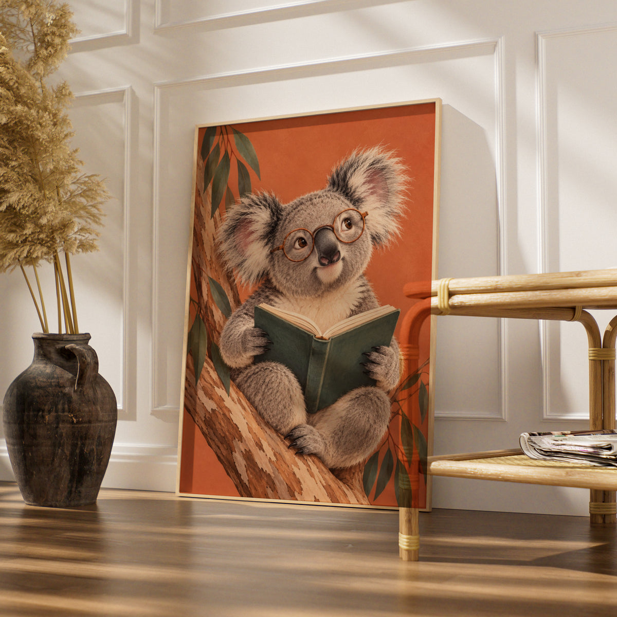 Koala Reading Book Print, Australian Wildlife Wall Art, Cute Animal Poster, Kids Room Decor