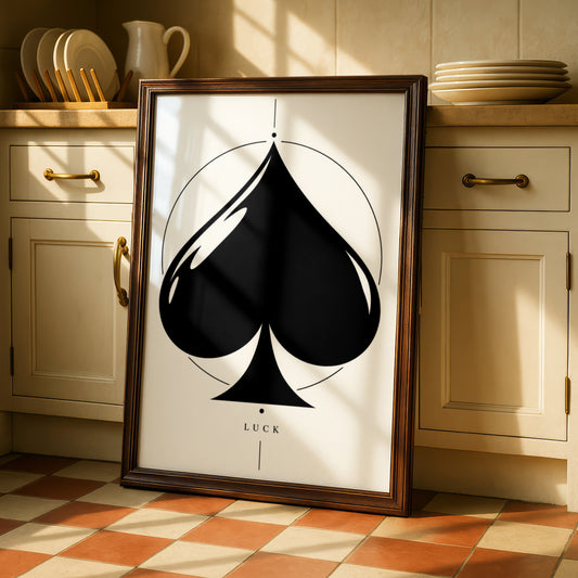 Ace of Spades Luck Print, Monochrome Wall Art, Black and White Minimalist Poster