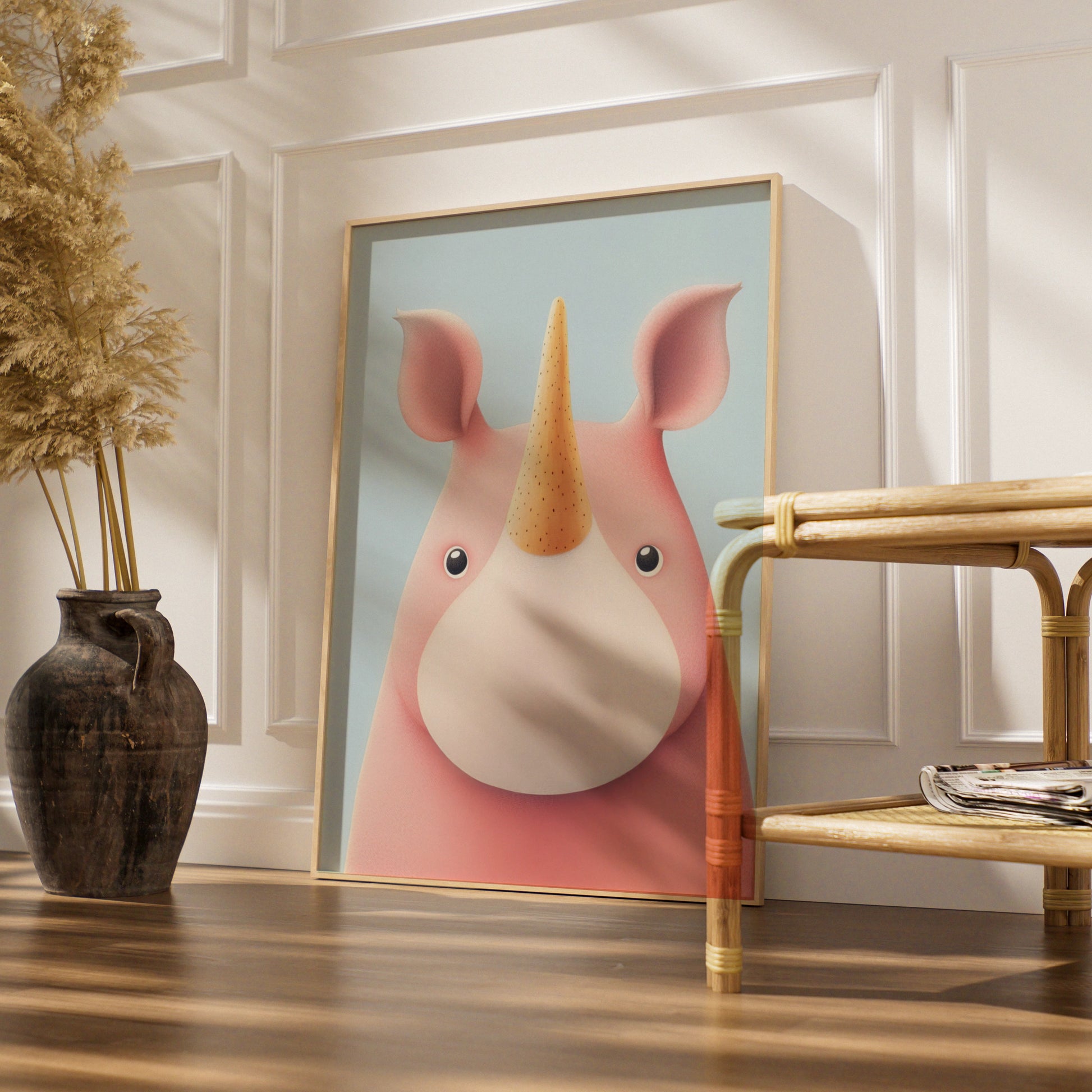 Cute Rhino Nursery Wall Art, Pink Unicorn Rhino Print, Children's Poster, Kids Room Decor