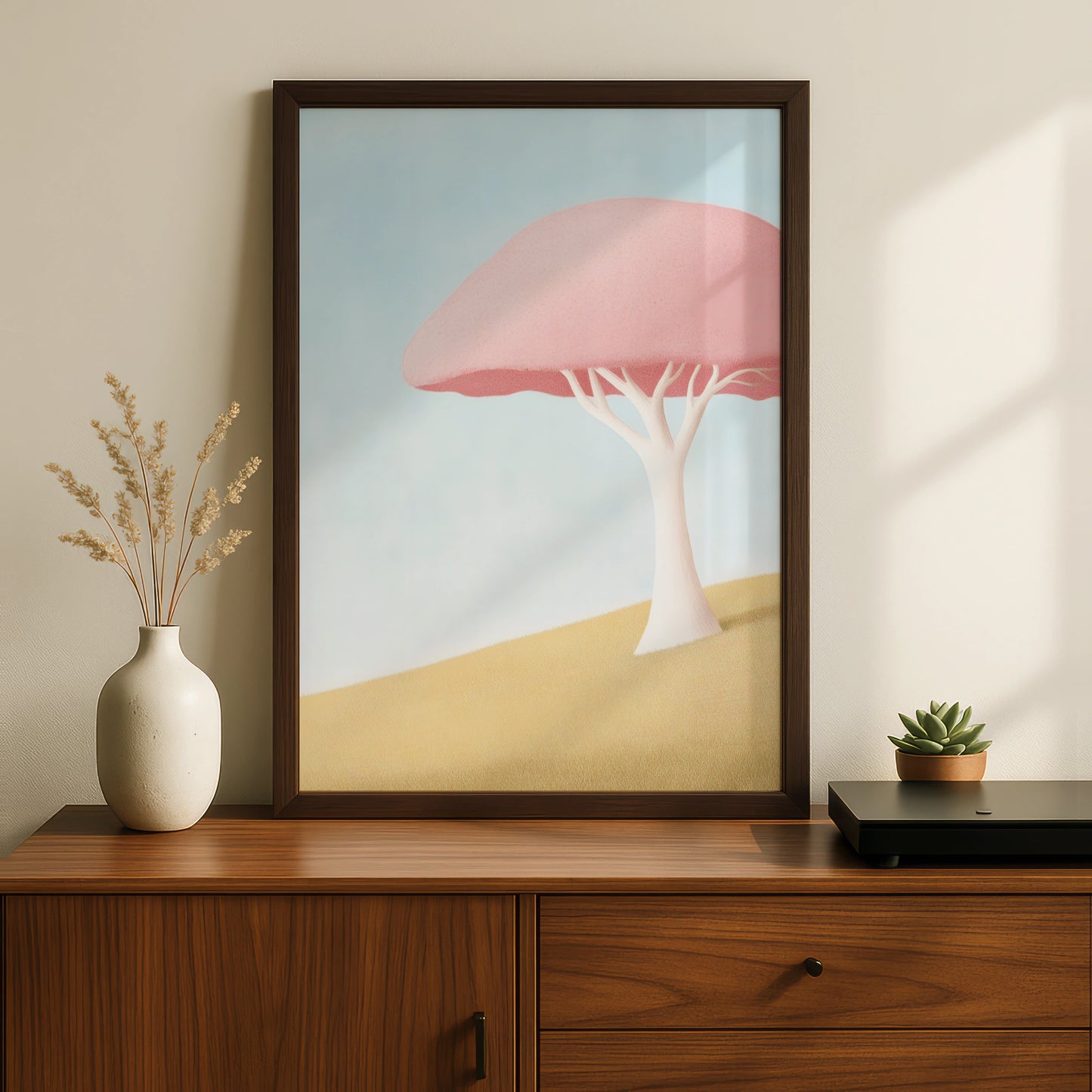 Nursery Wall Art Pink Tree Print, Pastel Baby Room Poster, Minimalist Kids Decor