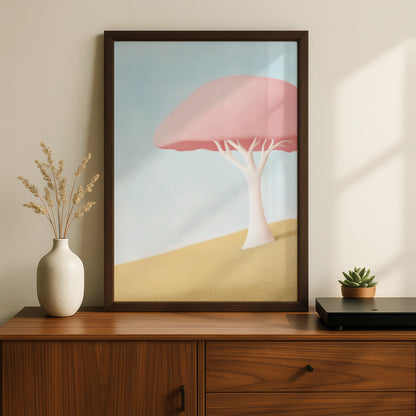 Nursery Wall Art Pink Tree Print, Pastel Baby Room Poster, Minimalist Kids Decor