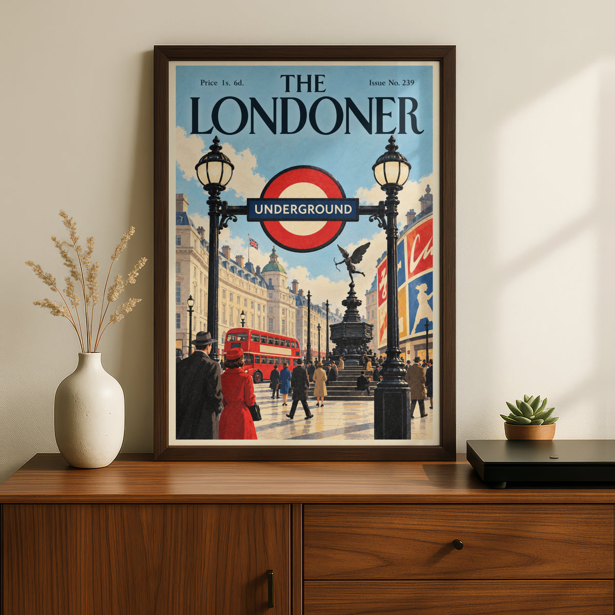 Vintage London Underground Poster, Piccadilly Circus Wall Art, Retro Magazine Cover Art Print