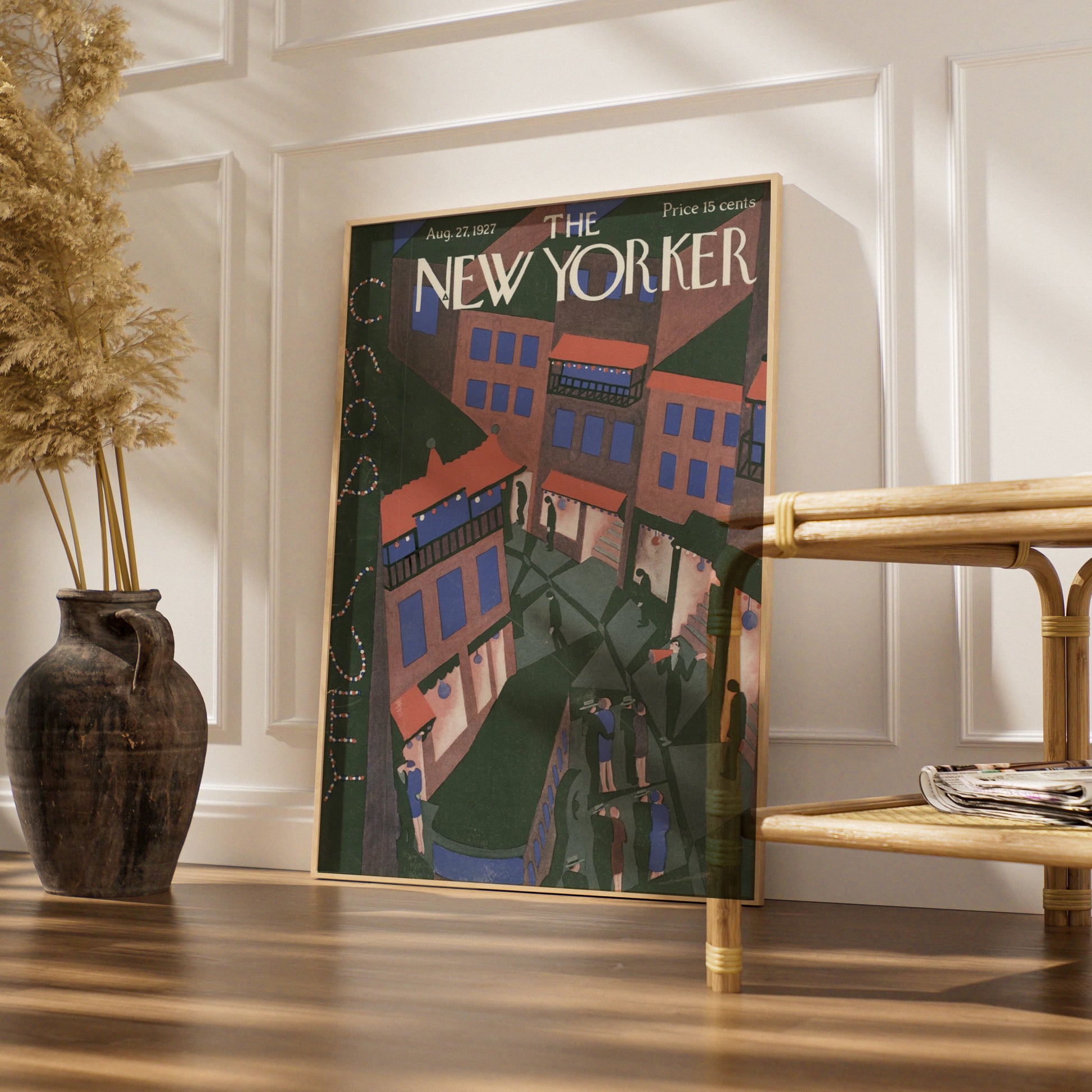 New Yorker 1927 Cover Poster, Art Deco NYC Street Scene, Vintage Magazine Wall Art