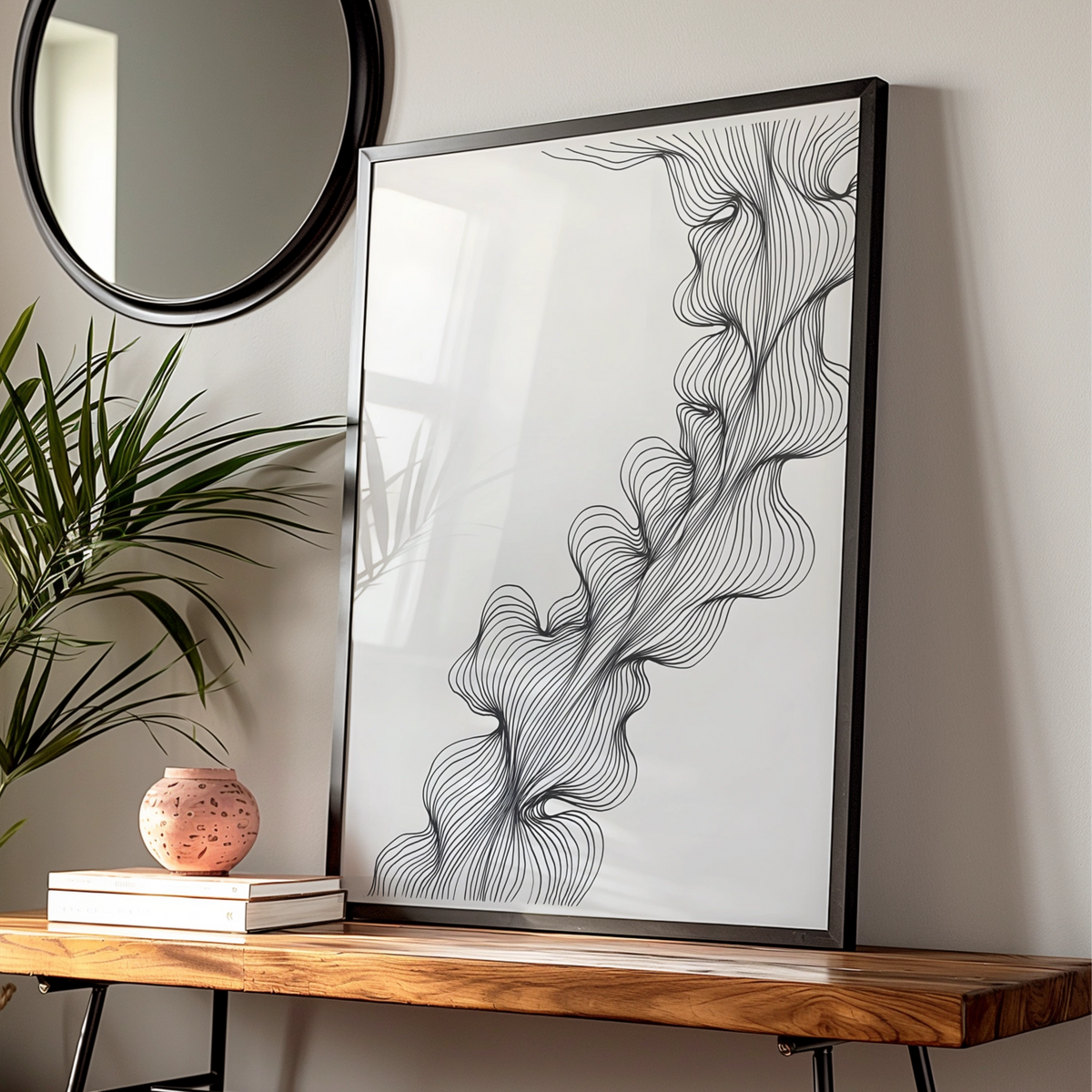Abstract Flow Line Art, Monochrome Wall Art, Minimalist Black White Poster, Modern Wall Decor