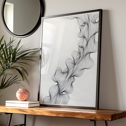Abstract Flow Line Art, Monochrome Wall Art, Minimalist Black White Poster, Modern Wall Decor