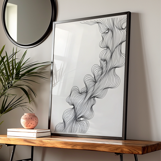 Abstract Flow Line Art, Monochrome Wall Art, Minimalist Black White Poster, Modern Wall Decor — Digital Download