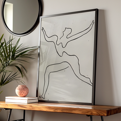 Dancing Figure Line Art, Monochrome Wall Art, Minimalist Print, Modern Black White Poster