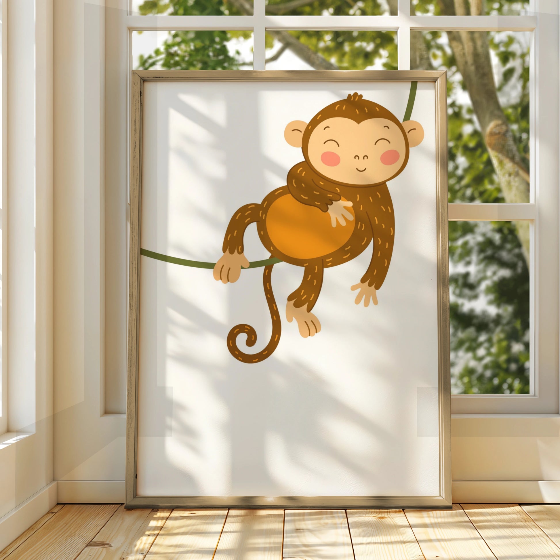 Cute Monkey Nursery Wall Art, Baby Animal Poster, Kids Room Jungle Print Decor