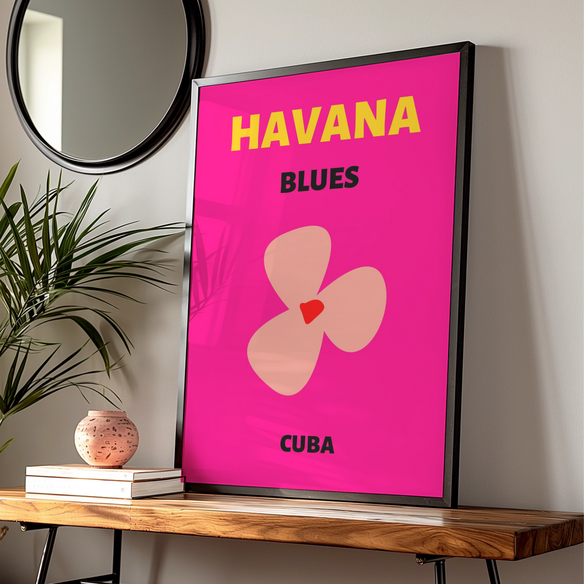 Havana Cuba Travel Poster, Retro Wall Art, Bold Floral Print, Caribbean Decor