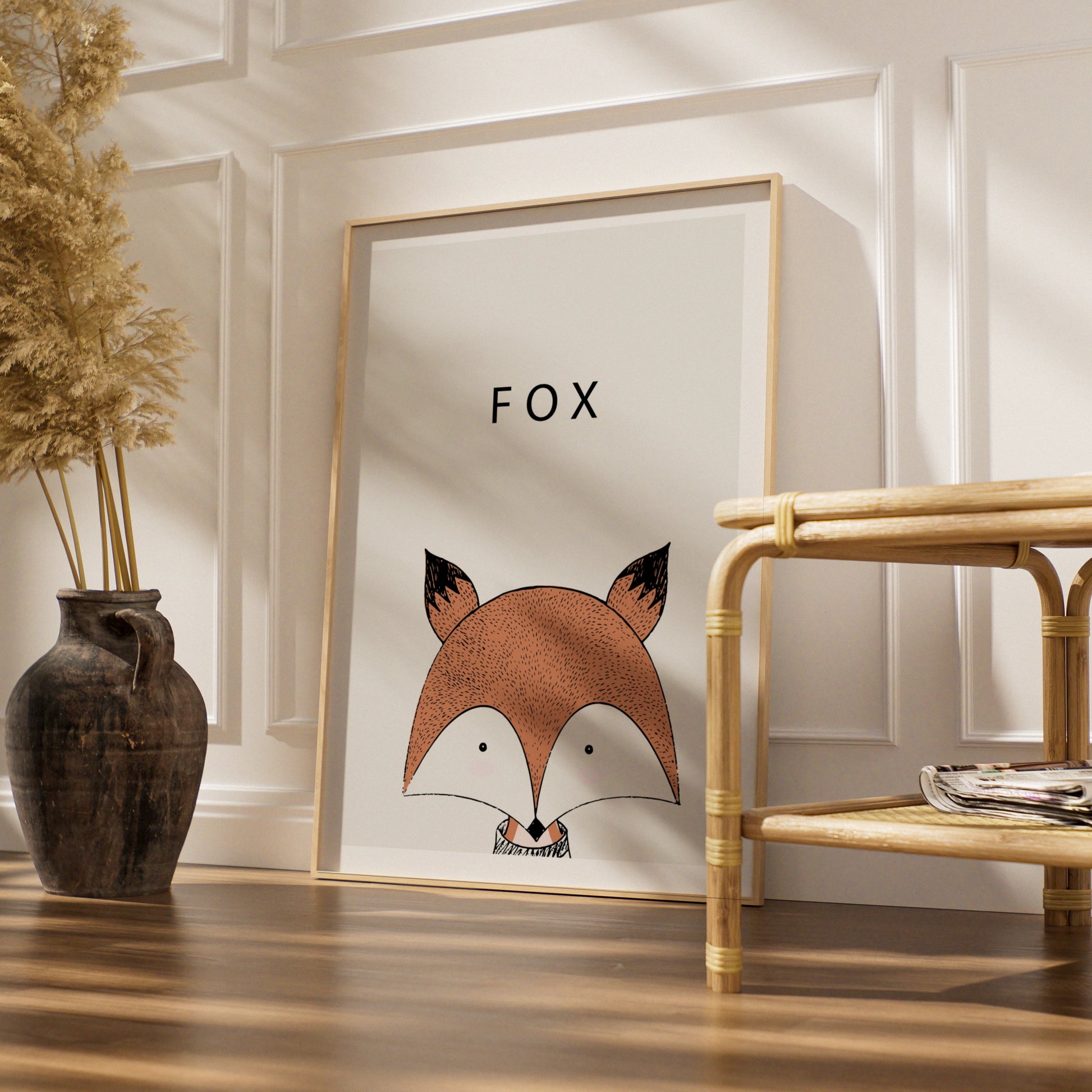 Fox Poster, Cute Animal Print, Minimalist Nursery Wall Art, Kids Room Woodland Decor