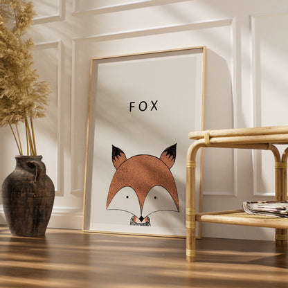 Fox Poster, Cute Animal Print, Minimalist Nursery Wall Art, Kids Room Woodland Decor