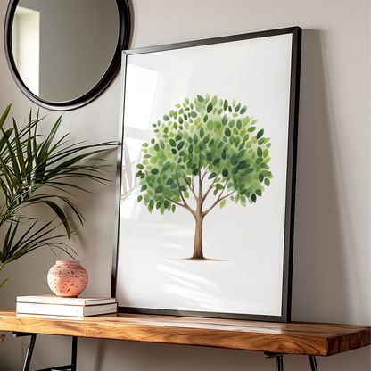 Watercolour Tree Nursery Wall Art, Green Nature Poster, Baby Room Decor Print