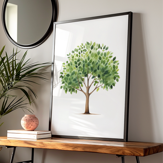 Watercolour Tree Nursery Wall Art, Green Nature Poster, Baby Room Decor Print
