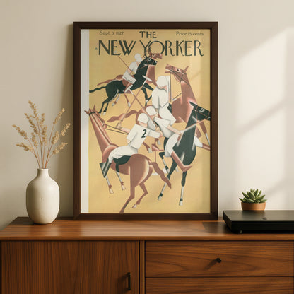 The New Yorker 1927 Polo Match Art Poster, Vintage Art Deco Horse Print, Gallery Wall