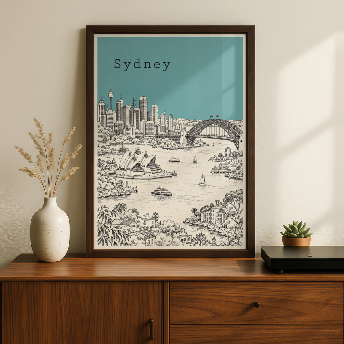 Sydney Wall Art, Harbour Bridge Opera House Sketch Illustration, Australia Travel Print