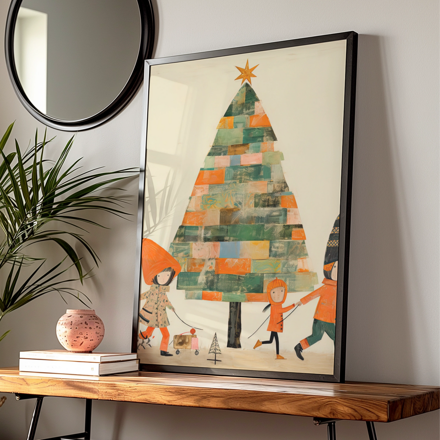 Christmas Tree Poster, Colourful Collage Kids Festive Wall Art, Retro Xmas Print